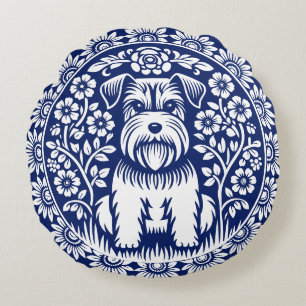 Coussins Ronds Petit Schnauzer mignon dans un jardin fleuri