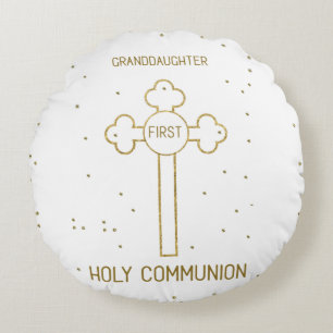 Coussins Ronds Petite-fille Première Sainte Communion Croix de co