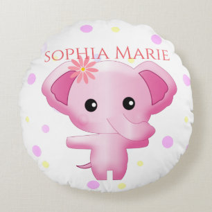 Coussins Ronds Petite fille rose adorable Eléphant