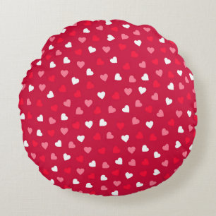 Coussins Ronds Petits Coeurs Valentin en Rouge Blanc Rose