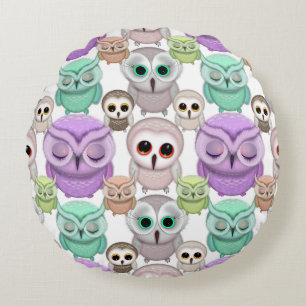 Coussins Ronds Petits hiboux mignons aux couleurs pastel