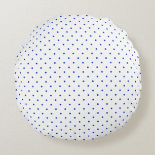 Coussins Ronds Petits pois bleu cobalt sur un oreiller rond blanc