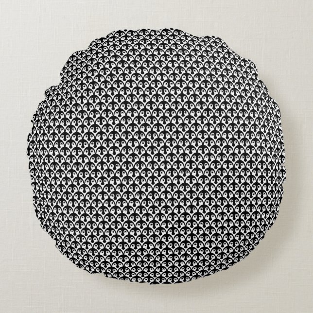 Coussins Ronds Petits Poussins de pingouins Motif noir et blanc (Devant)