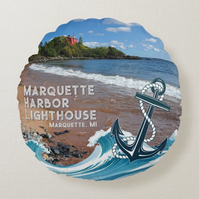 Coussins Ronds Phare de Marquette Harbour, Marquette, MI (Devant)