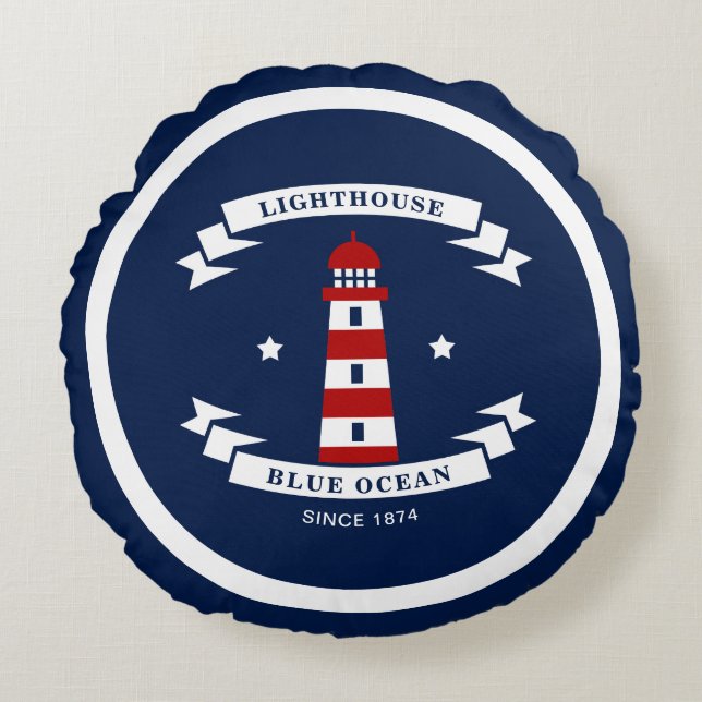 Coussins Ronds Phare nautique, bleu marine, maritime (Devant)