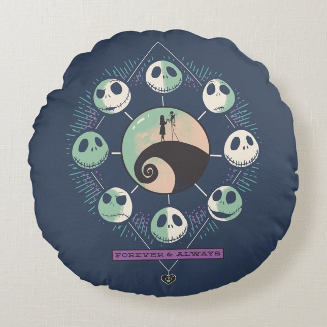 Coussins Ronds Phases Jack & Sally Moon - Forever & Always (Devant)