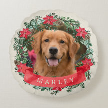 Photo de chien et nom Couronne de poinsettia Plaid
