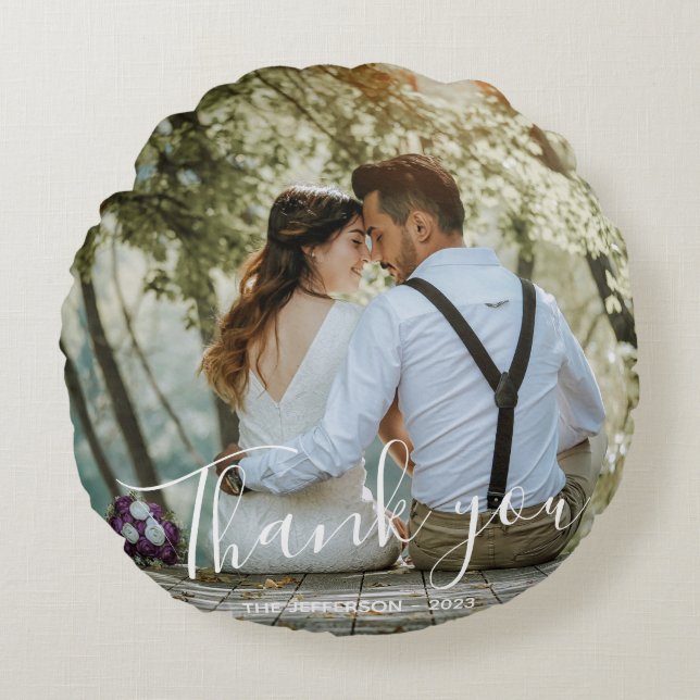 Coussins Ronds Photo Mariage Merci moderne (Devant)