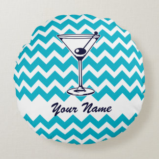 Coussins Ronds Pictogramme Martini avec Motif Blue Chevron