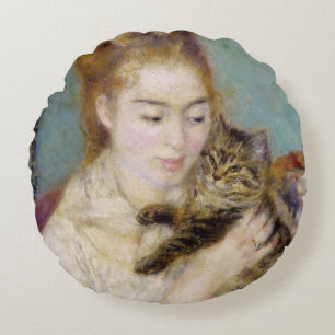 Coussins Ronds Pierre une femme de Renoir   avec un chat