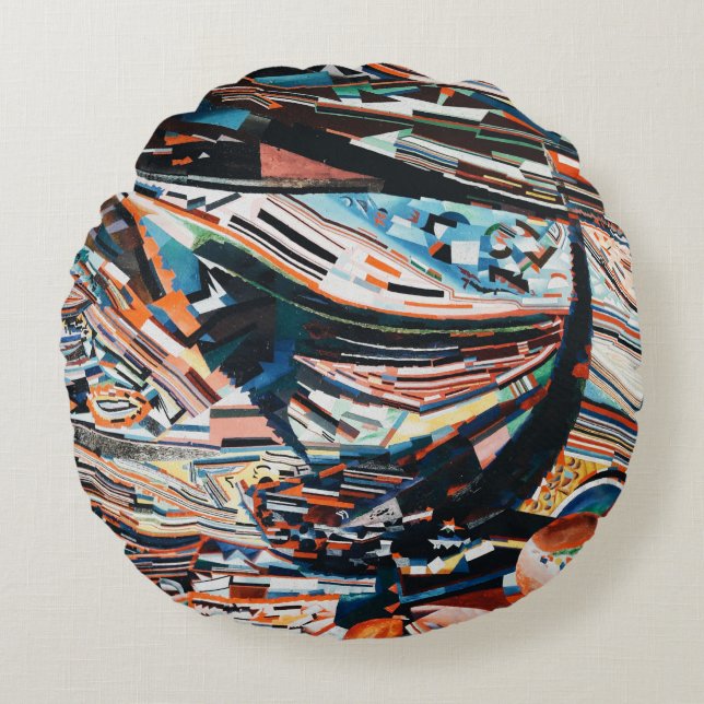 Coussins Ronds Pile de bateau en bois marron et bleu (Devant)