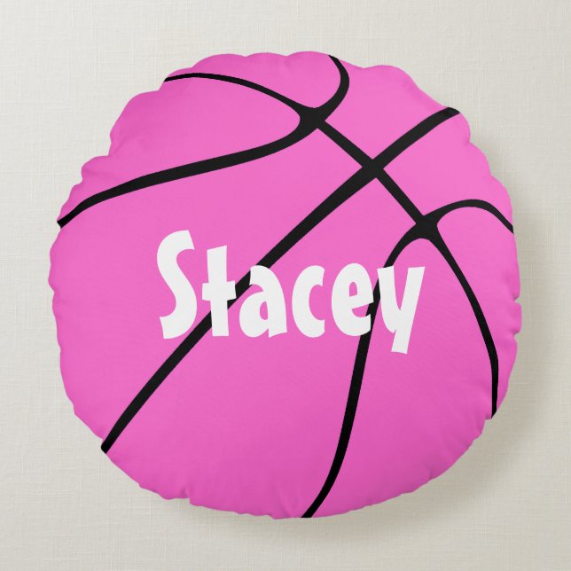 Coussins Ronds Pilote de basketball rose personnalisable (Devant)