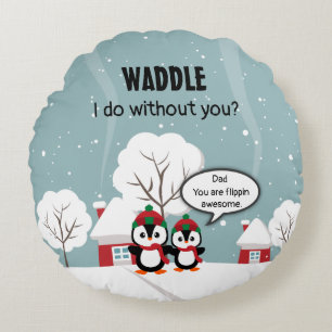 Coussins Ronds Pingouin Bébé Gris Mignonne En Neige D'Hiver