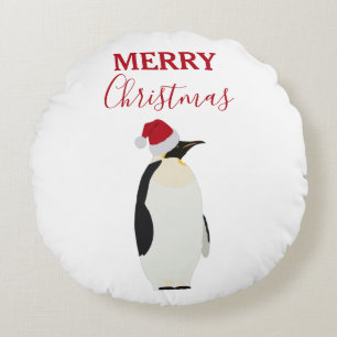 Coussins Ronds Pingouin de Noël drôle animal avec chapeau de Père