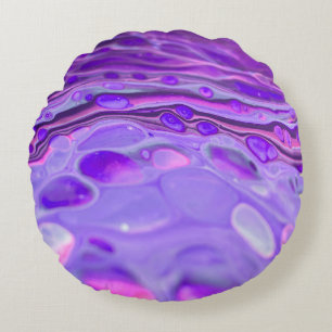 Coussins Ronds Pink Acrylique violet, Fluid Art Peinture Marbre
