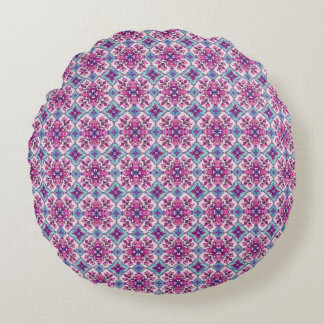Coussins Ronds Pink and Blue Tile Design