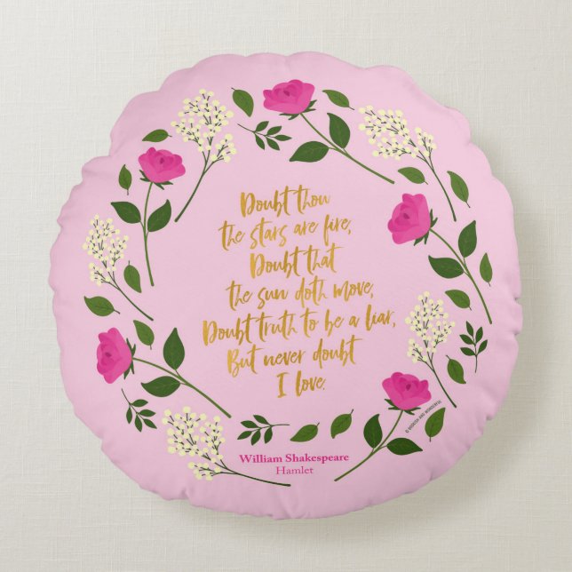 Coussins Ronds Pink Purple Floral William Shakespeare Never Doubt (Devant)