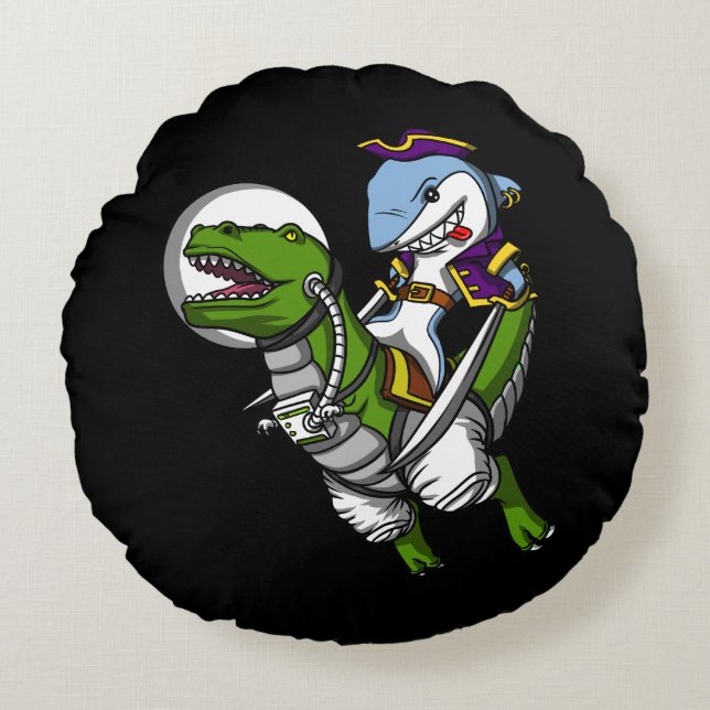 Coussins Ronds Pirate de requin équitation T-Rex Dinosaur (Devant)