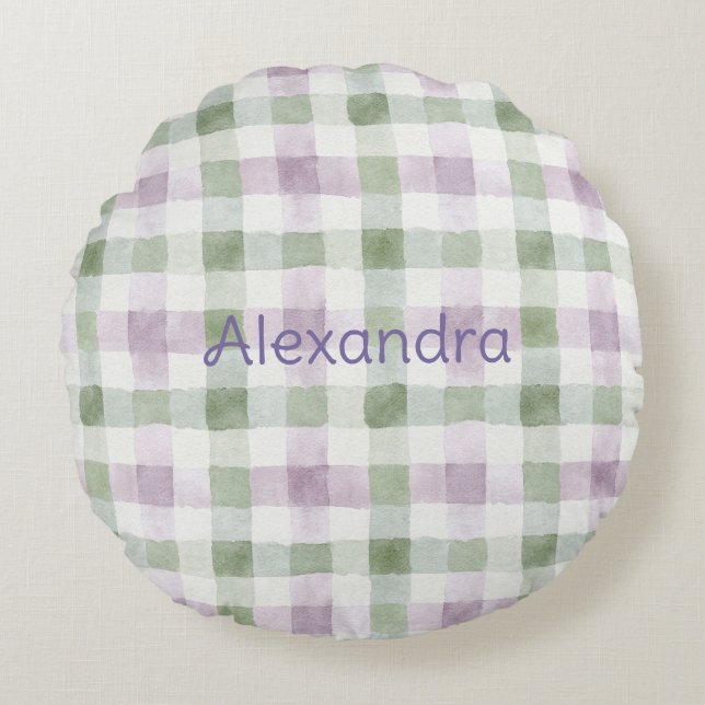 Coussins Ronds Pistachio Plaid Stripes Lavender Faux Glitter   (Devant)