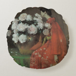 Coussins Ronds Pivoines par William Merritt Chase, Beaux-arts Vin