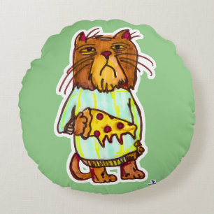 Coussins Ronds Pizza Grumpy Animaux de compagnie Drôle Chat Humou
