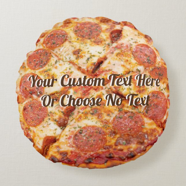 Coussins Ronds Pizza Italienne Pepperoni Fromage | Texte personna (Devant)