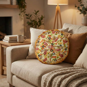 Coussins Ronds Pizza Suprême Réaliste - Forme de Nourriture 3D Dr