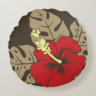 Coussins Ronds Plage Banzai Hawaïen Hibiscus Réversible