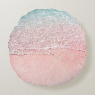 Coussins Ronds Plage rose et vague