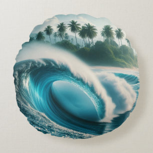 Coussins Ronds Plage Tropicale Vague Océanique Crescendo Palmiers