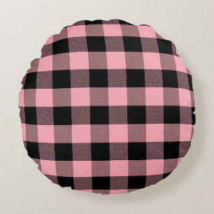 Coussins Ronds Plaid de buffle rose pâle et noir