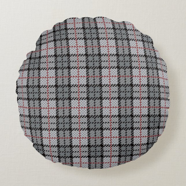 Coussins Ronds Plaid de pixel dans le gris avec la rayure rouge (Devant)