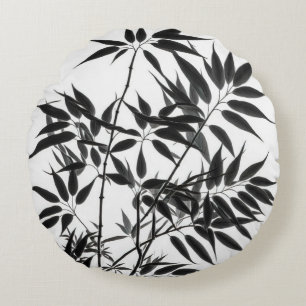 Coussins Ronds Plante de bambou noir et blanc