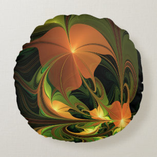 Coussins Ronds Plante de fantaisie abstraite vert rouille marron