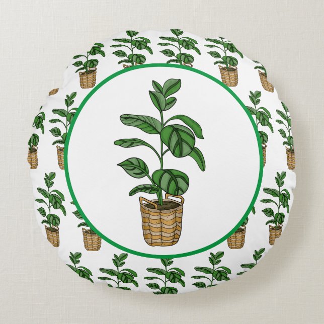 Coussins Ronds Plante tiré à la main de la palme du voyageur (Devant)