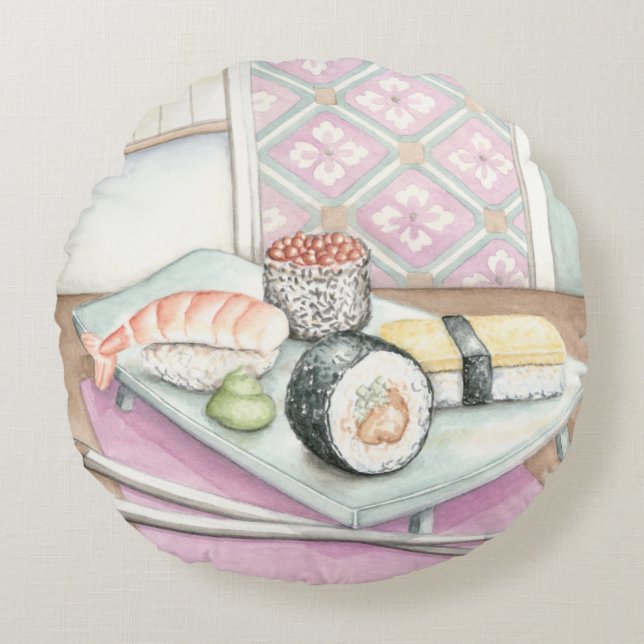 Coussins Ronds Plaque de sushi assorté avec baguettes (Devant)