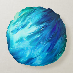 Coussins Ronds Plume Abstraite Bleu Vert
