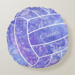 Coussins Ronds plumes cachemire motif floral violet volleyball