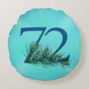Coussins Ronds Plumes de Paon 72 Milestone d'Anniversaire de Nais