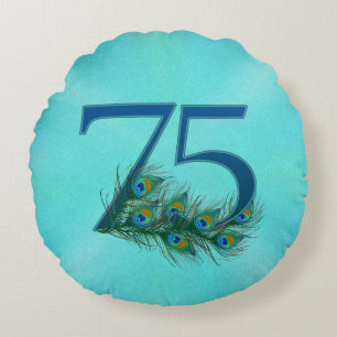 Coussins Ronds Plumes de Paon 75 Jubilé Anniversaire Milestone