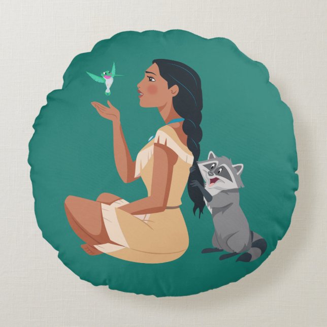 Coussins Ronds Pocahontas et Pals Amitié forestière (Devant)