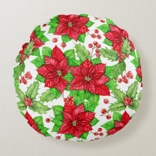 Coussins Ronds Poinsettia et la couleur de l'eau de la baie saint