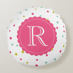 Coussins Ronds Points Confetti colorés mignons Motif Monogramme r