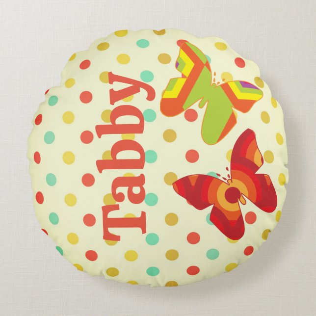 Coussins Ronds Pois à rayures de boho 70 rétro oranges papillon (Devant)