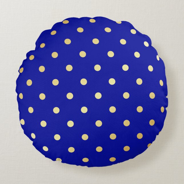 Coussins Ronds pois bleu faux or (Devant)