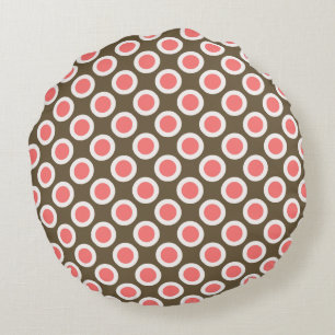 Coussins Ronds Pois tournés, taupe et corail rose