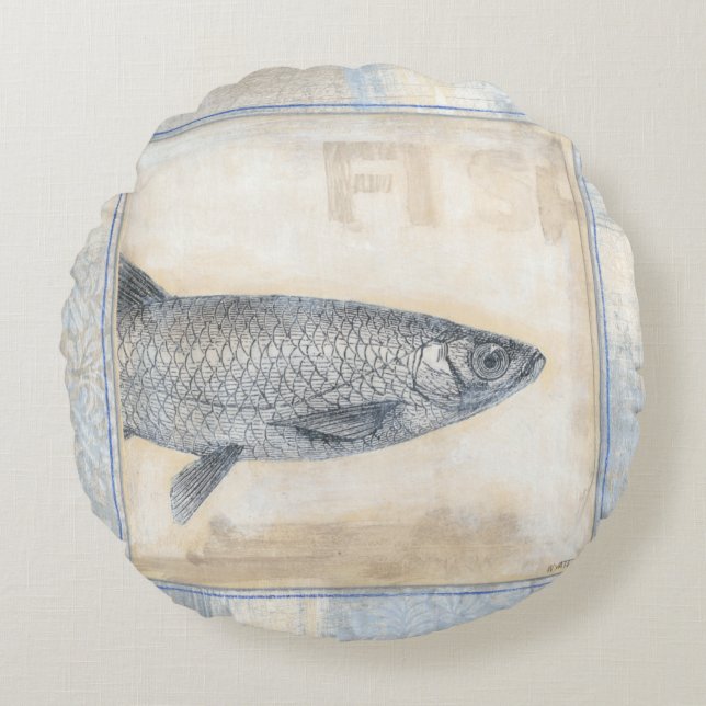 Coussins Ronds Poisson gris sur Arrière - plan beige (Devant)