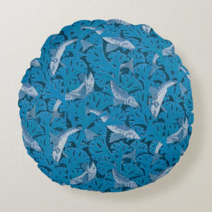 Coussins Ronds Poisson Nage d'algues Coral Bleu Vintage Classique