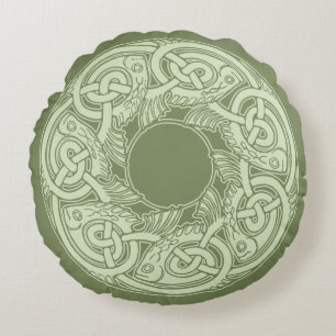 Coussins Ronds Poissons de Knotwork de Celtic en vert