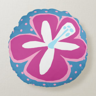 Coussins Ronds Pokii Hawaïen Aloha Hibiscus Polka Dot réversible